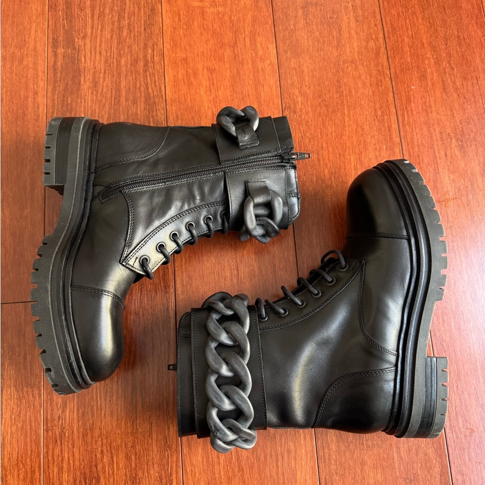 Beautiisoles Robyn Women Zoey Black Leather Lace up Combat Boots Eu37 US7 $449 - Picture 9 of 16